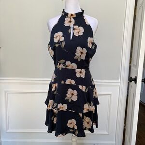 BB Dakota Floral Halter Layer Dress - Black and Cream Size 4